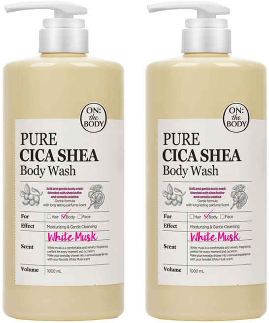 온더바디 퓨어시카 정말 순한 온가족 바디워시 화이트머스크향, 1L, 2개