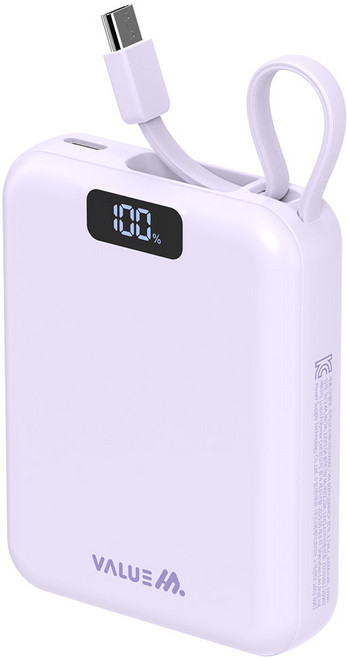 밸류엠 PD 고속충전 케이블 일체형 미니 보조배터리 10000mAh 22.5W C타입, VM-B2PA10MNCP, 퍼플