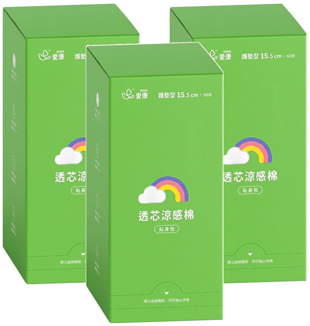 icon 愛康 透芯涼感衛生棉 隨身包, 護墊型 15.5cm, 60片, 3盒