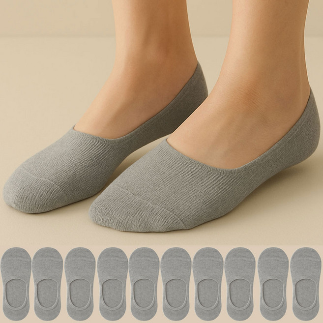 다두리 안벗겨지는 페이크삭스 10켤레, 그레이, 1세트