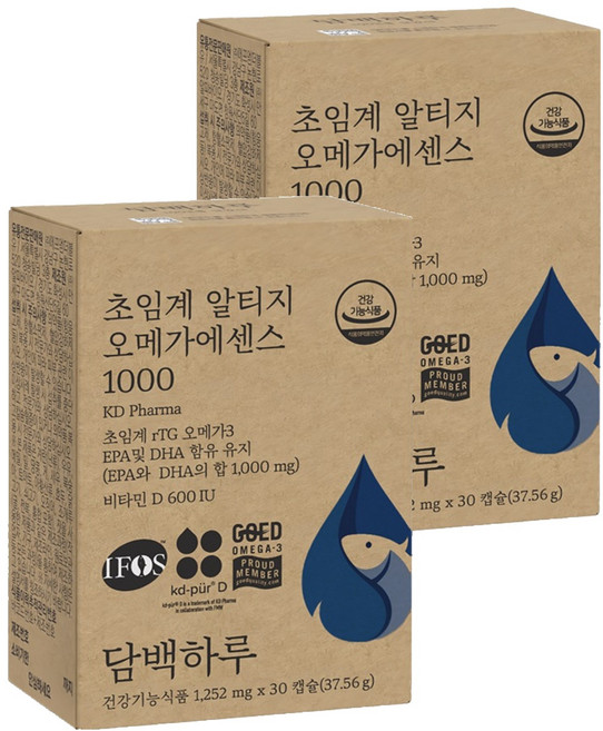 3위 - 담백하루 정품 초임계 알티지 오메가에센스 1000, 30정, 2개