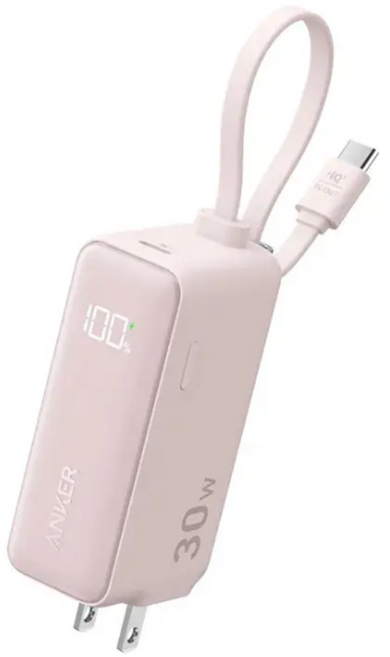 ANKER Fusion 30W 三合一自帶線/插頭行動電源 5000mAh, A1636, 粉色