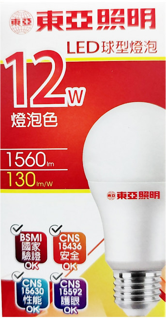 TOA 東亞照明 LED球型燈泡 12W, 燈泡色, 1個