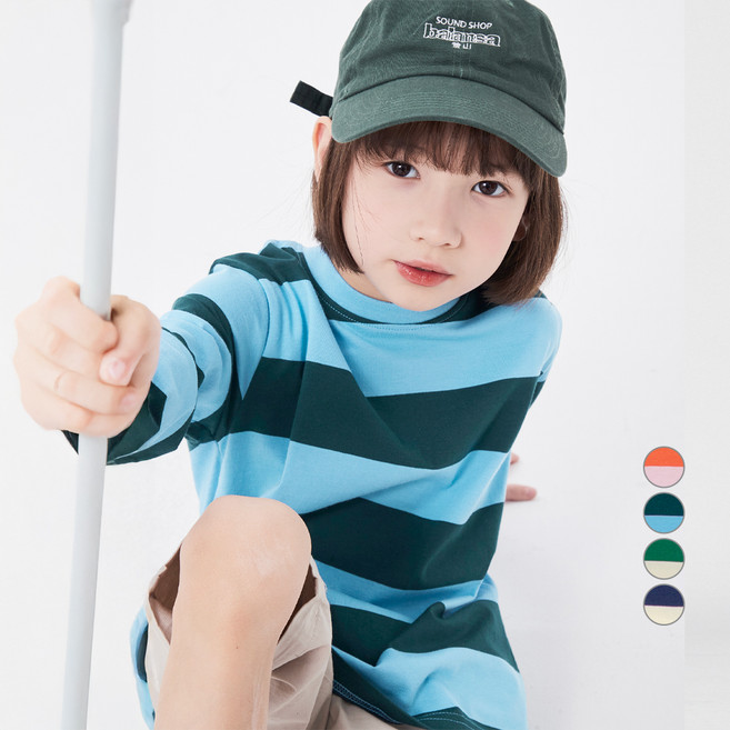 롤리트리 아동용 와이드 스트라이프 긴팔 티셔츠