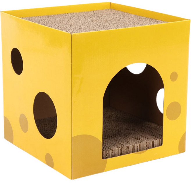 펫츠몬 고양이 치즈 숨숨집 2단 스크래쳐, 옐로우, 1개