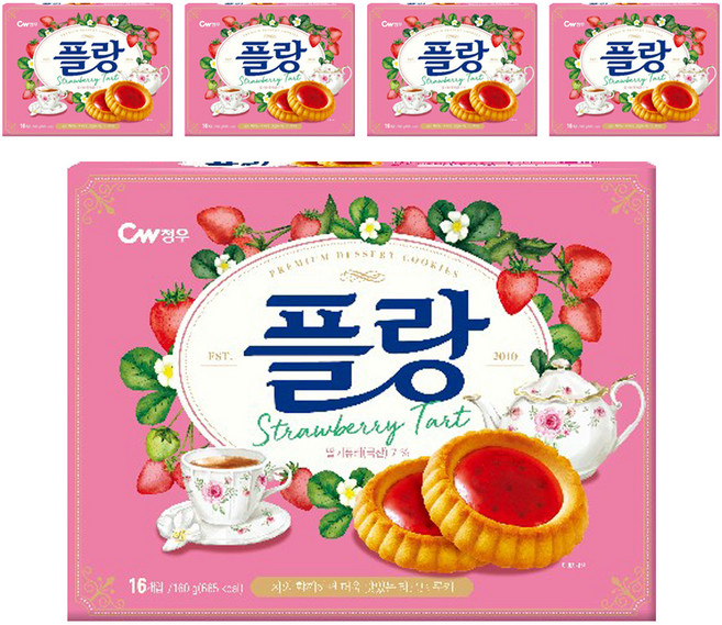 청우식품 플랑 딸기 타르트 쿠키, 160g, 5개