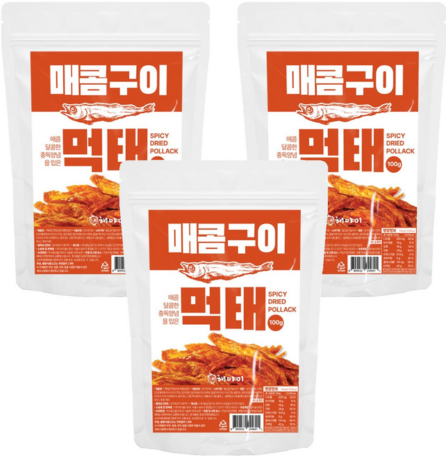 해야미 매콤구이 먹태, 3개, 100g