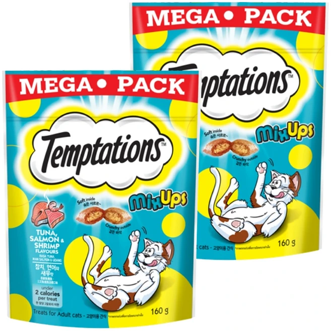 템테이션 고양이 스낵, 혼합맛(참치/연어/새우), 160g, 2개 - 쿠팡