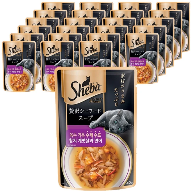 쉬바 1세 이상 고양이 수제 수프 간식, 혼합맛(참치게맛살/연어), 40g, 24개 - 쿠팡