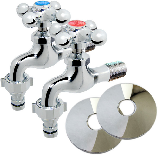 세탁기 베란다 왕분리벽커버 커플링 수도꼭지 냉온수 세트, 1세트