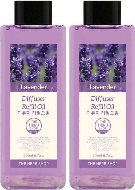 더허브샵 디퓨저 리필오일, 라벤더, 200ml, 2개