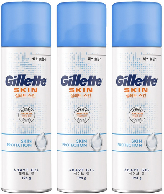 질레트 정품 스킨텍 쉐이빙젤, 195g, 3개