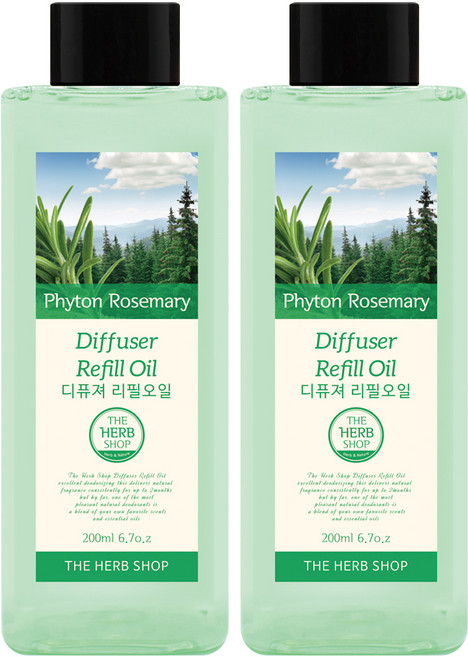 더허브샵 디퓨저 리필오일, 피톤로즈마리, 200ml, 2개