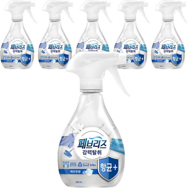 페브리즈 항균플러스 섬유탈취제 깨끗한향 본품, 360ml, 6개