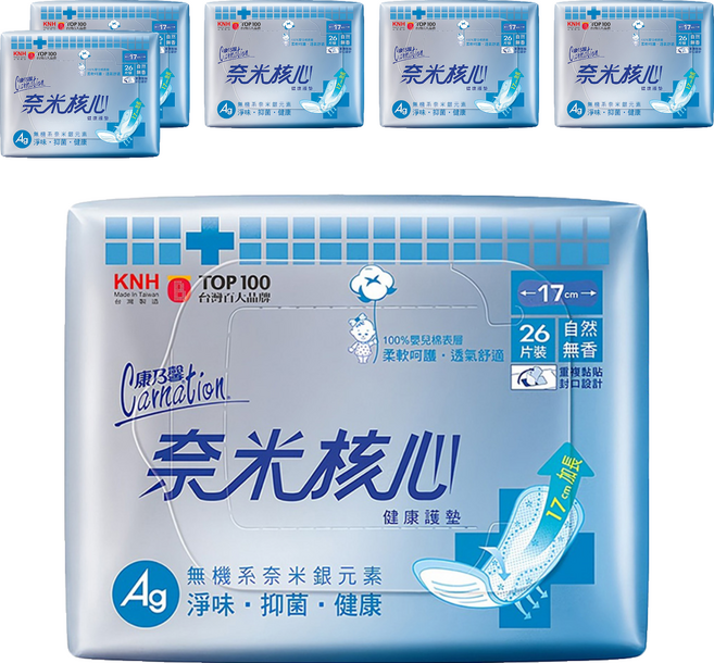 康乃馨 奈米核心健康護墊 自然無香, 17cm, 26片, 6包