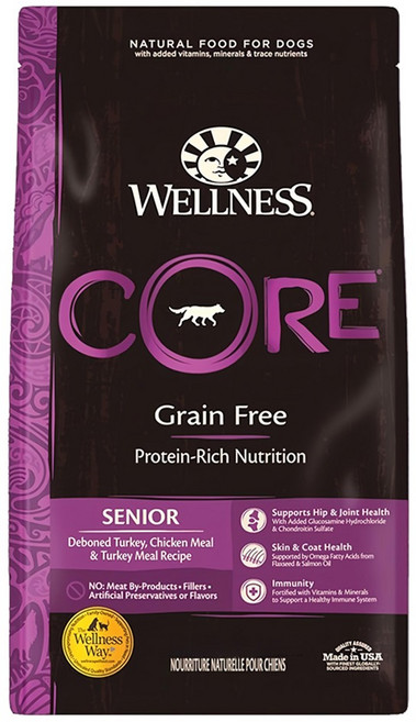 WELLNESS 寵物健康 CORE 熟齡犬 無穀, 新鮮火雞肉, 24lb, 1袋