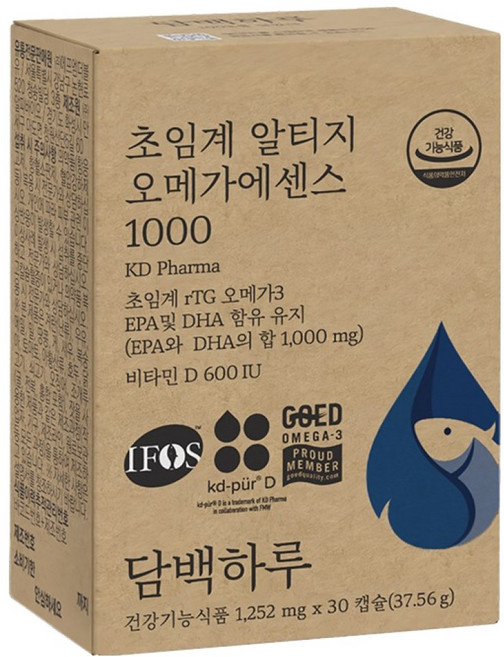 5위 - 담백하루 정품 초임계 알티지 오메가에센스 1000, 30정, 1개