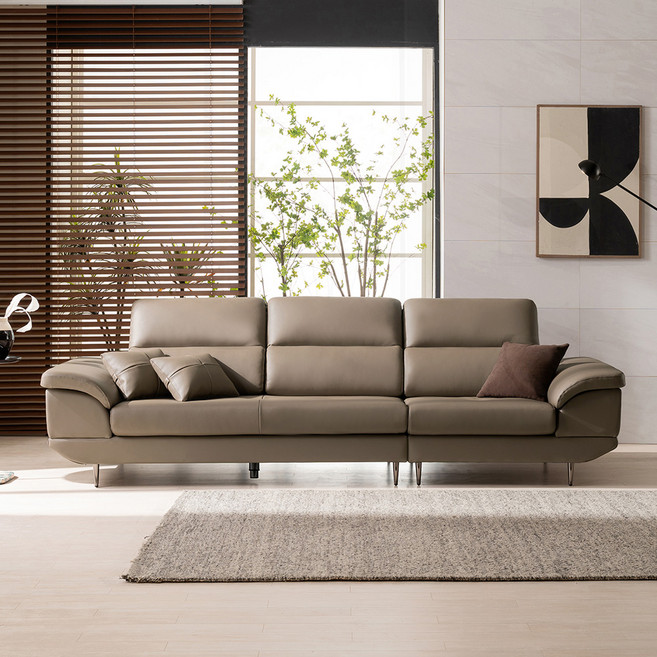 쉐우드 알렉 소가죽 4인용 소파 + 쿠션2p + 스툴 세트 방문설치, 베이지브라운