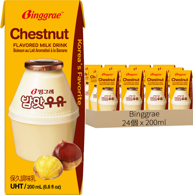 Binggrae 栗子牛奶 保久調味乳, 200ml, 24個