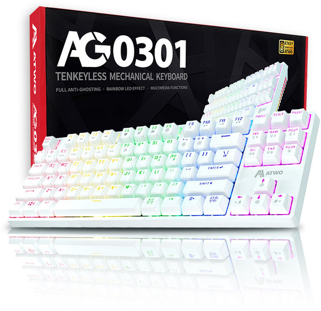 에이투 유선 텐키리스 기계식 게이밍 키보드, 화이트, AG0301, 적축