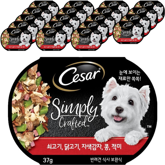 시저 1세 이상 강아지 심플리 크래프티드 습식사료, 소, 37g, 20개
