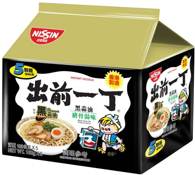 NISSIN 日清 出前一丁 黑蒜油 豬骨湯味速食麵 100g, 5包