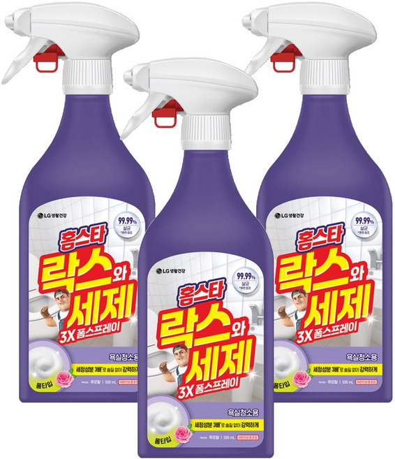 홈스타 락스와세제 욕실청소용 폼 스프레이 후로랄, 500ml, 3개