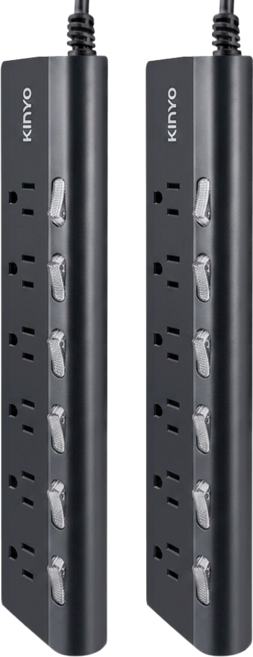 Kinyo 6開6插三角延長線 3孔 CGTM366-6, 1.8m, 銀色, 2條