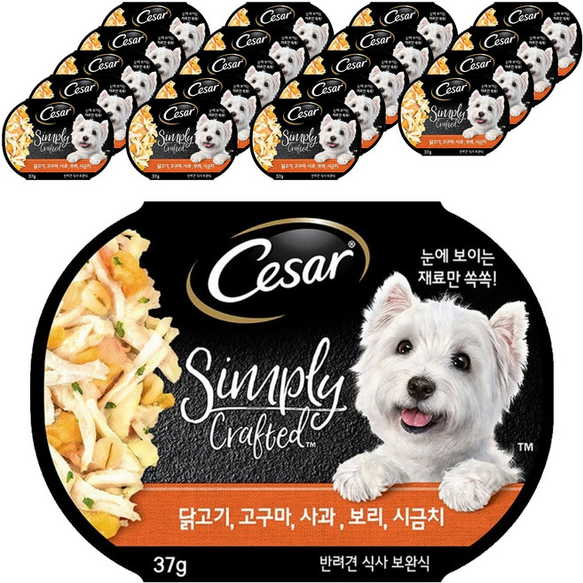 시저 1세 이상 강아지 심플리 크래프티드 습식사료, 닭+고구마, 37g, 20개