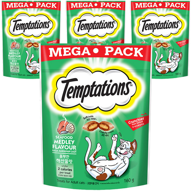 템테이션 고양이 스낵, 풍부한 해산물맛, 160g, 4개
