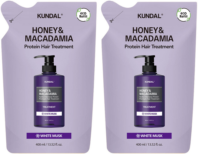 KUNDAL 昆黛爾 蜂蜜夏威夷果精華護髮素補充包 白麝香, 400ml, 2個