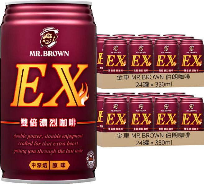 金車 MR.BROWN 伯朗咖啡 EX雙倍濃烈咖啡, 330ml, 48罐