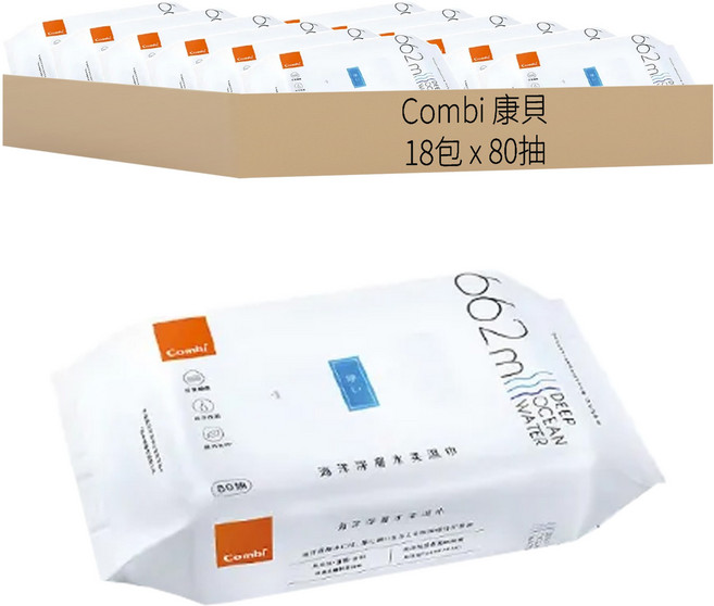 Combi 康貝 海洋深層水厚柔濕巾 厚款, 1入, 18包