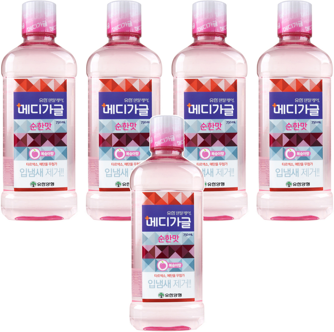 유한덴탈케어 메디가글 순한맛 구강청결제 복숭아향, 750ml, 5개