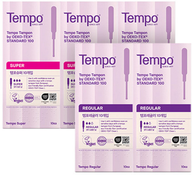 템포 삽입형 생리대 슈퍼10p x 3개 + 레귤러 10p x 2개, 10개입, 1세트