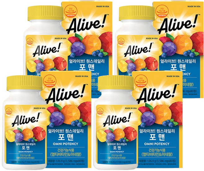 얼라이브 정품 원스데일리 포 맨 멀티비타민, 80정, 4개
