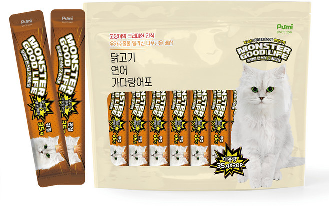 푸르미 고양이 몬스터굿라이프 대용량 짜먹는 간식 30p, 혼합맛(닭고기/연어/가다랑어포), 1.05kg, 1개