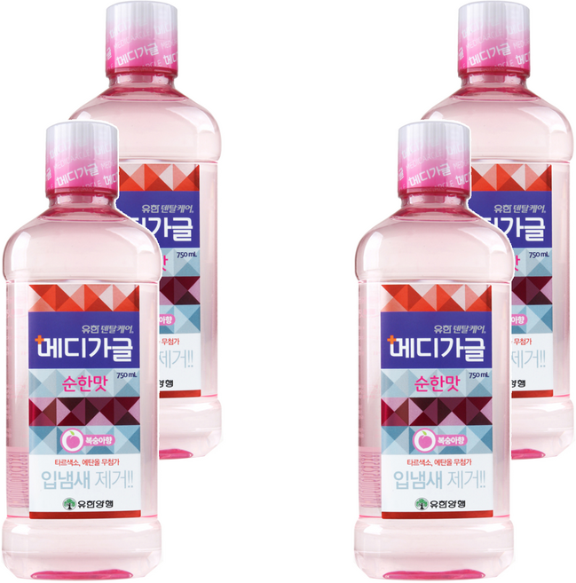 YUHAN DENTAL CARE MediGargle 溫和口味 口腔清潔劑 水蜜桃香, 750ml, 4個