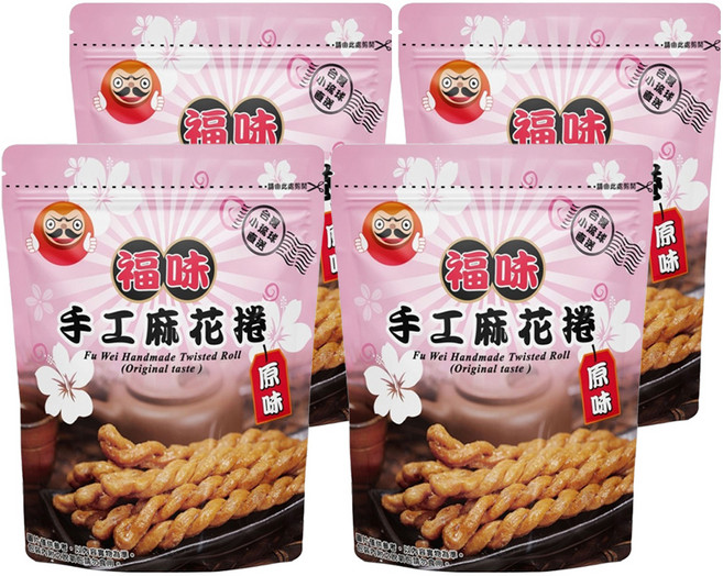 福味 手工麻花捲 原味, 200g, 4包