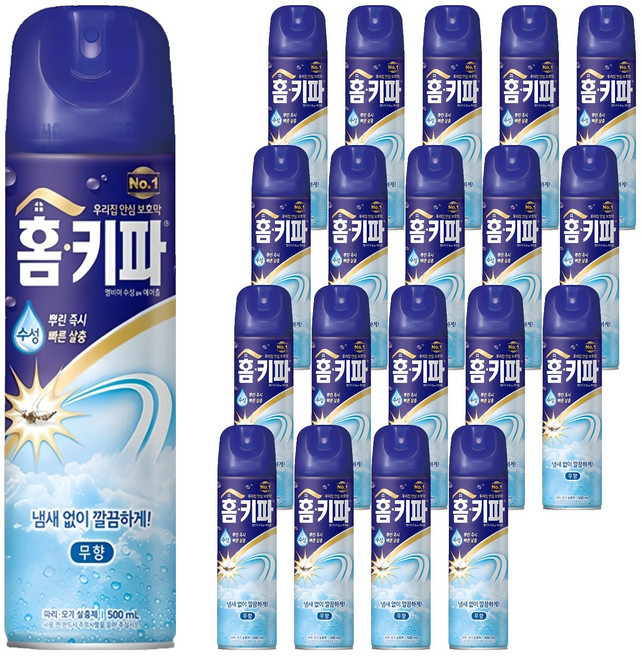 홈키파 에어졸 무향 모기 파리 살충제, 500ml, 20개