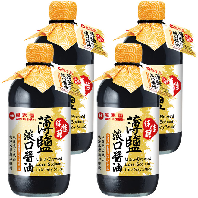 萬家香 純佳釀薄鹽淡口醬油, 450ml, 4瓶