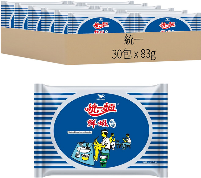 統一 統一麵 鮮蝦風味 83g, 30包