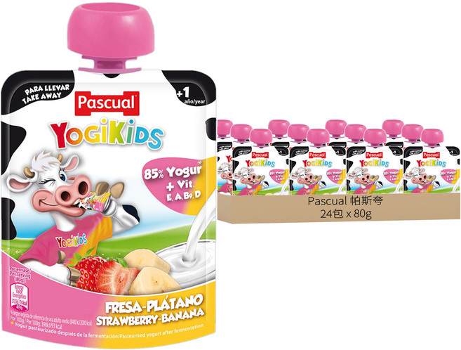 Pascual 帕斯夸 兒童草莓香蕉優格, 80g, 24包