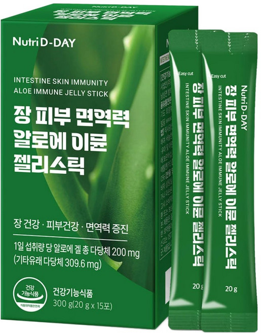 뉴트리디데이 장 피부 면역력 알로에 이뮨 젤리스틱 15p, 300g, 1개