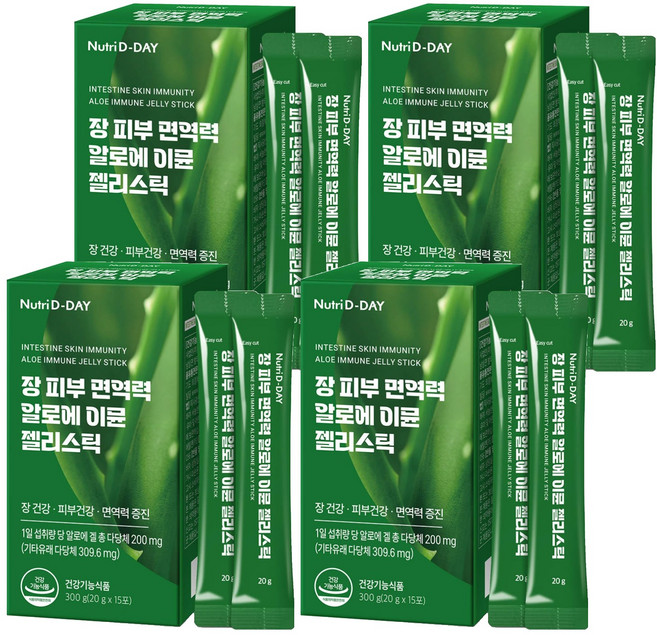뉴트리디데이 장 피부 면역력 알로에 이뮨 젤리스틱 15p, 300g, 4개