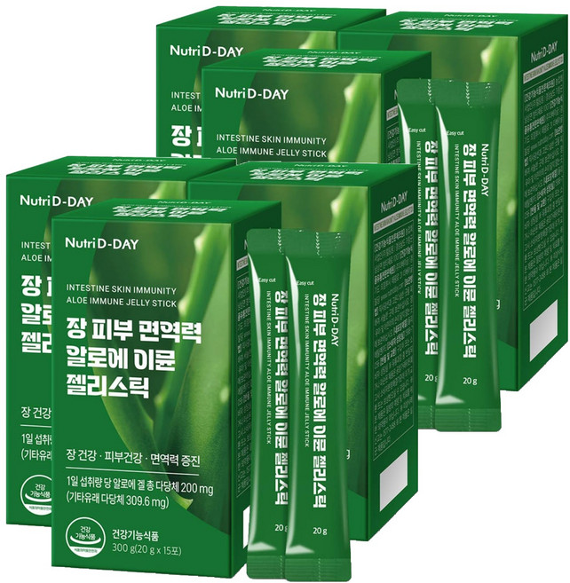 뉴트리디데이 장 피부 면역력 알로에 이뮨 젤리스틱 15p, 300g, 6개