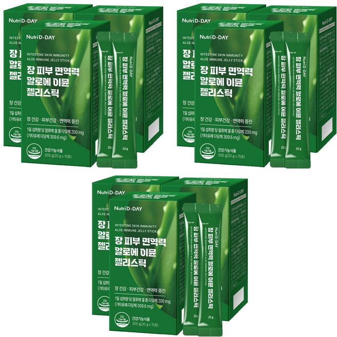뉴트리디데이 장 피부 면역력 알로에 이뮨 젤리스틱 15p, 300g, 9개