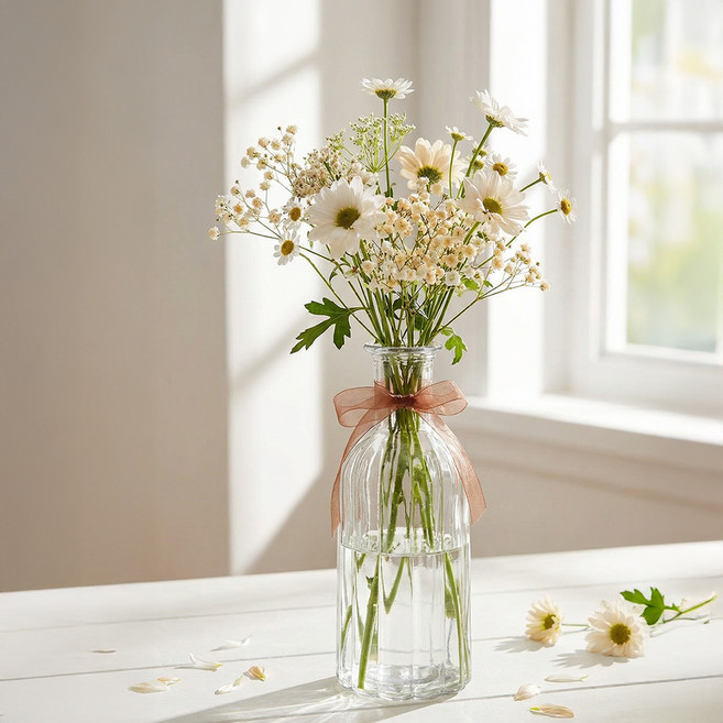 마메 심플 투명 유리 감성 카페 소품 인테리어 테이블 장식 꽃병 화병