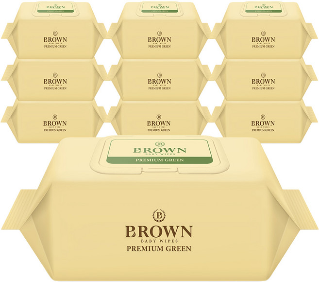 브라운 프리미엄 그린 도톰한 고평량 엠보싱 아기물티슈 캡형, 75g, 72매, 10개