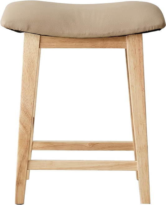 方形原木腳皮革椅凳, 棕色, 1個